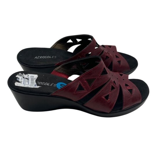 Aerosoles Size 10 Leather Slip-On Wedge Casual Comfortable Sandals Red - Picture 5 of 7